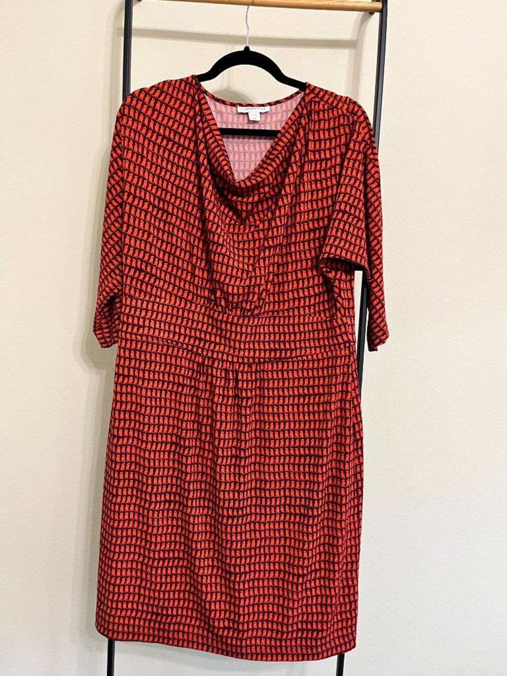 Coldwater Creek Understated Bird Print Cowl Neck Coquette Midi Dress 16 - Picture 2 of 9